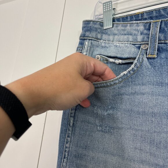 AMO Size 29 Blue Twist Heartbreaker Ankle Slim Straight Fray Hem Jeans - Picture 7 of 16